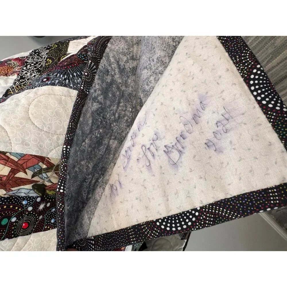 Handmade Large Blanket Throw Floral Patchwork Quilted Square Shaped 97 x 97